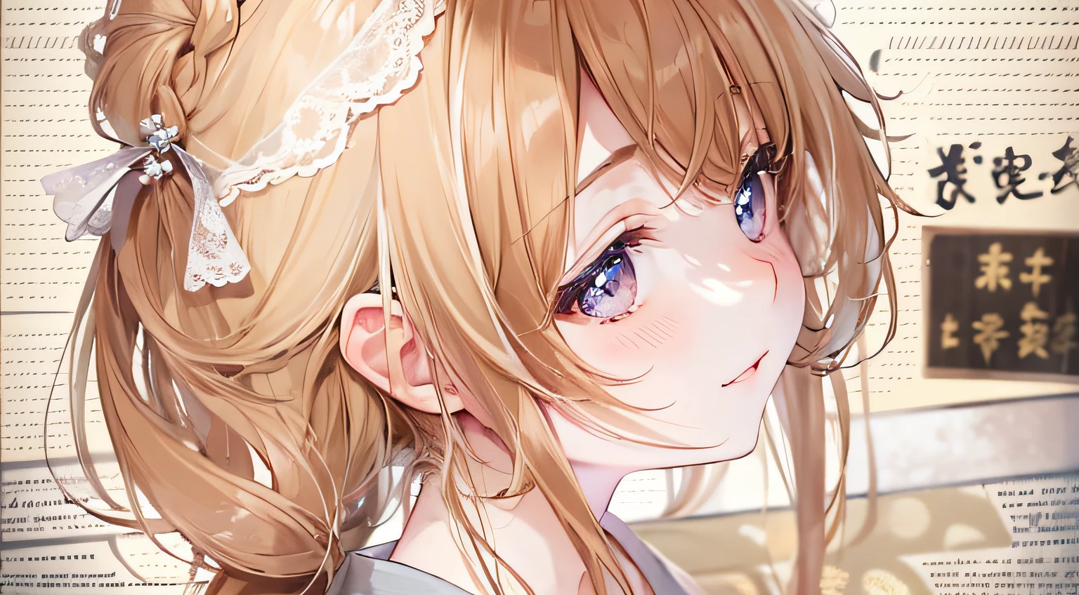 Pretty girl with light chestnut hair tied、Kamimei、hightquality、unclear、Alone、up of face、izakaya、