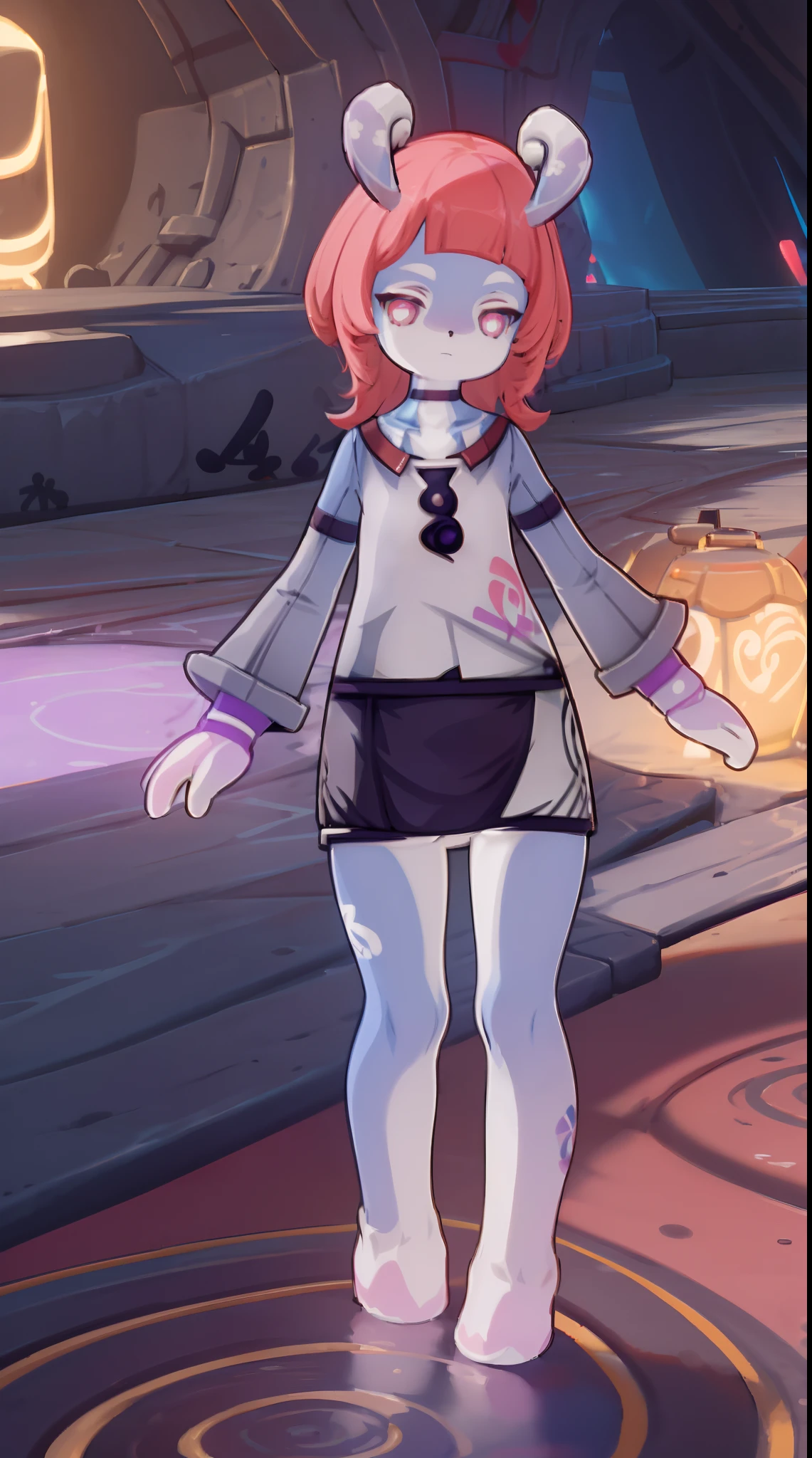 Melousine | genshin impact, master-piece, bestquality, 1girls,25 years old, proportional body, elongated legs, proportional.,sailor suit, short skirt, mediuml breasts, ,bara, crop top, choker, (Graffiti:1.5), Splash with purple lightning pattern., arm behind back, against wall, View viewers from the front., Thigh strap, Head tilt, bored, 10, 10, HD,