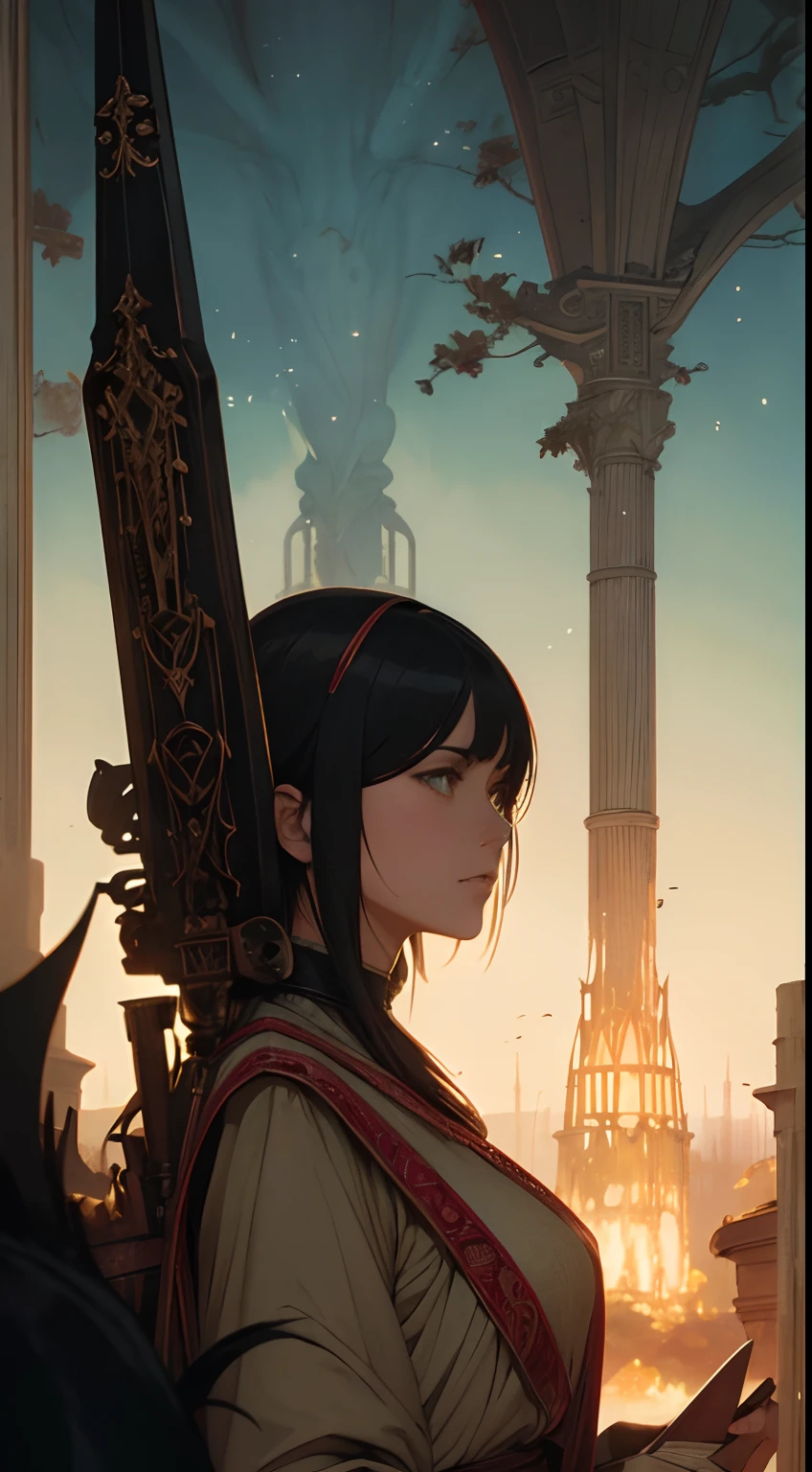 Franklin Booth, Richard Dadd, Japanese Anime, solo beautiful perfect voluminous body girl, Destroy yourself Rondanini's black dog, Read it, burn it down, Slit your own throat!! Detailed, high resolution definition quality masterpiece, cinematic lighting, depth of field, focus