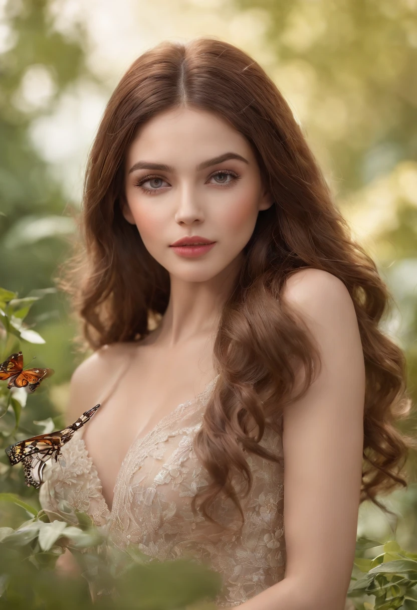 una toma ultra realista de una mujer elfa muy hermosa con un hermoso cabello negro con mariposas y flores posando para una foto, Rasgos faciales extremadamente detallados y claros, realistic Barbie doll, Estilo de arte de anime realista, The color palette is composed of warm, Tonos dorados que reflejan la luz del sol. Sus ojos, lleno de los colores de una vibrante puesta de sol, Cautivar al espectador. The illustration radiates a sense of ethereal beauty and connection to nature, mariposas revolotean juguetonas por toda la escena, Kinematic, hiperdetallado, Detalles locos, bellamente graduado de color, Motor irreal, DOF, Super-Resolution, Megapixel, Cinematic Lightning, Antialiasing, FKAA, TXAA, RTX, SSAO, Procesamiento posterior, Post Production, Mapeo de tonos, .cgi, VFX, SFX, insanely detailed and intricate, Hiper maximalista, hiperrealista, volumetic, fotorrealista, ultra fotorrealista, Ultra detallado, Detalles intrincados, 8k, Super detailed, a todo color, volumetric illumination, HDR, realista, Motor irreal, 16k, foco nítido, CGsociety 9