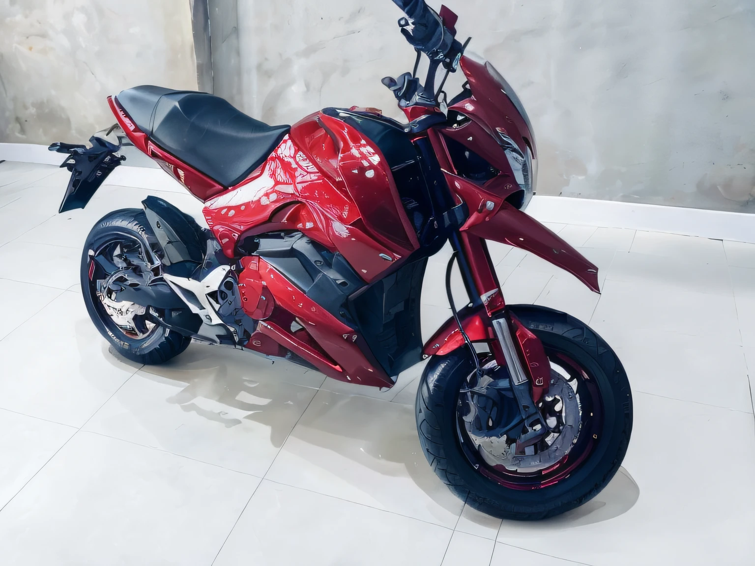 motocicleta vermelha estacionada em um quarto branco com uma parede, vermelho cromado, Super Modelo-S 100, scooter personalizado, Akira Moto, Akira Moto, metallic red, Samurai vinyl wrap, motocicleta, motocicleta futurista, ciclomotor, neon vermelho, Cor vermelha, Suzuki futurista, vermelho prateado, alguns vermelhos, Awesome, uau!!!!!!, apenas preto e vermelho!!!