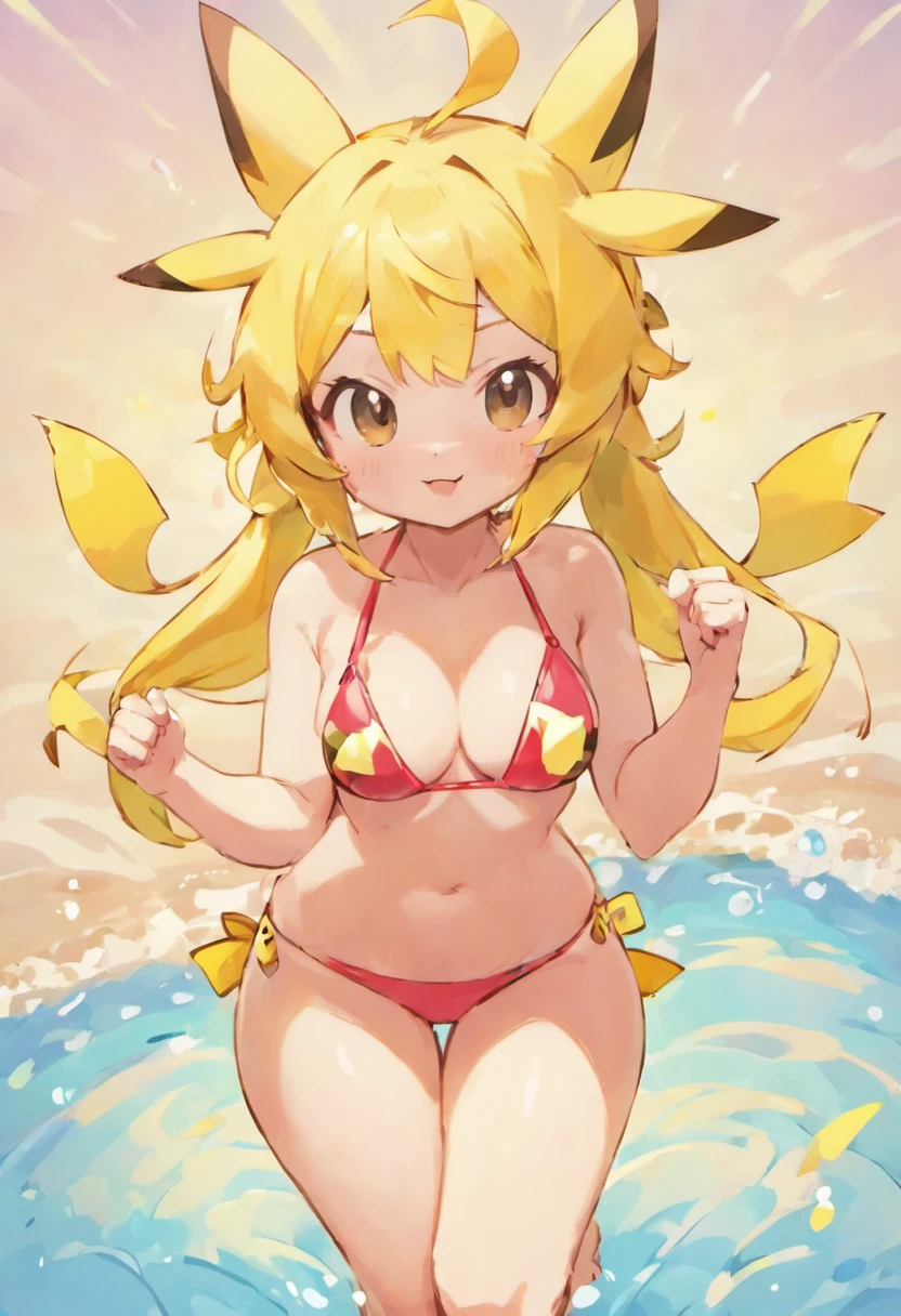 Pikachu The bikini Twin-tailed World of Pokémon 年轻 Naughty Poses cute little tits out friendly