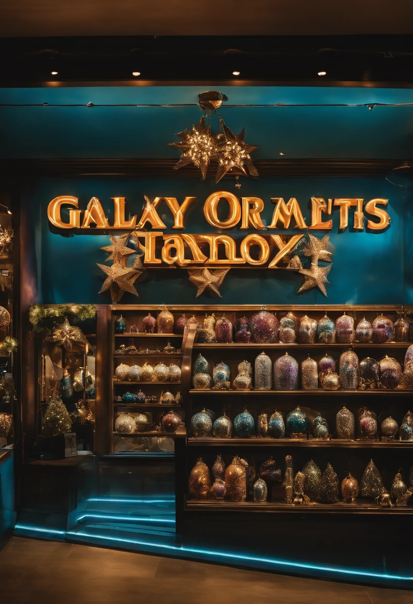 A close-up of the store's signboard，It says Galaxy ornaments