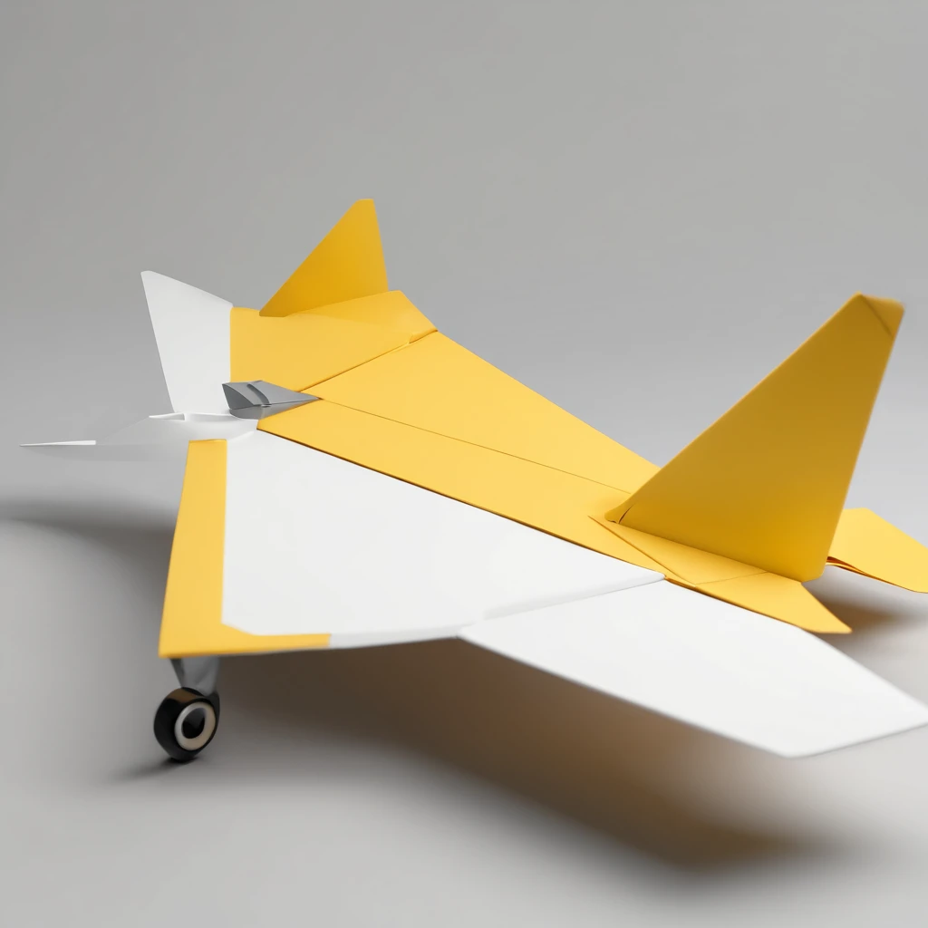 (a paper plane stay in dock, white background), yellow color, grey color, navy color, white color, simple lightning & shadow, top-side view