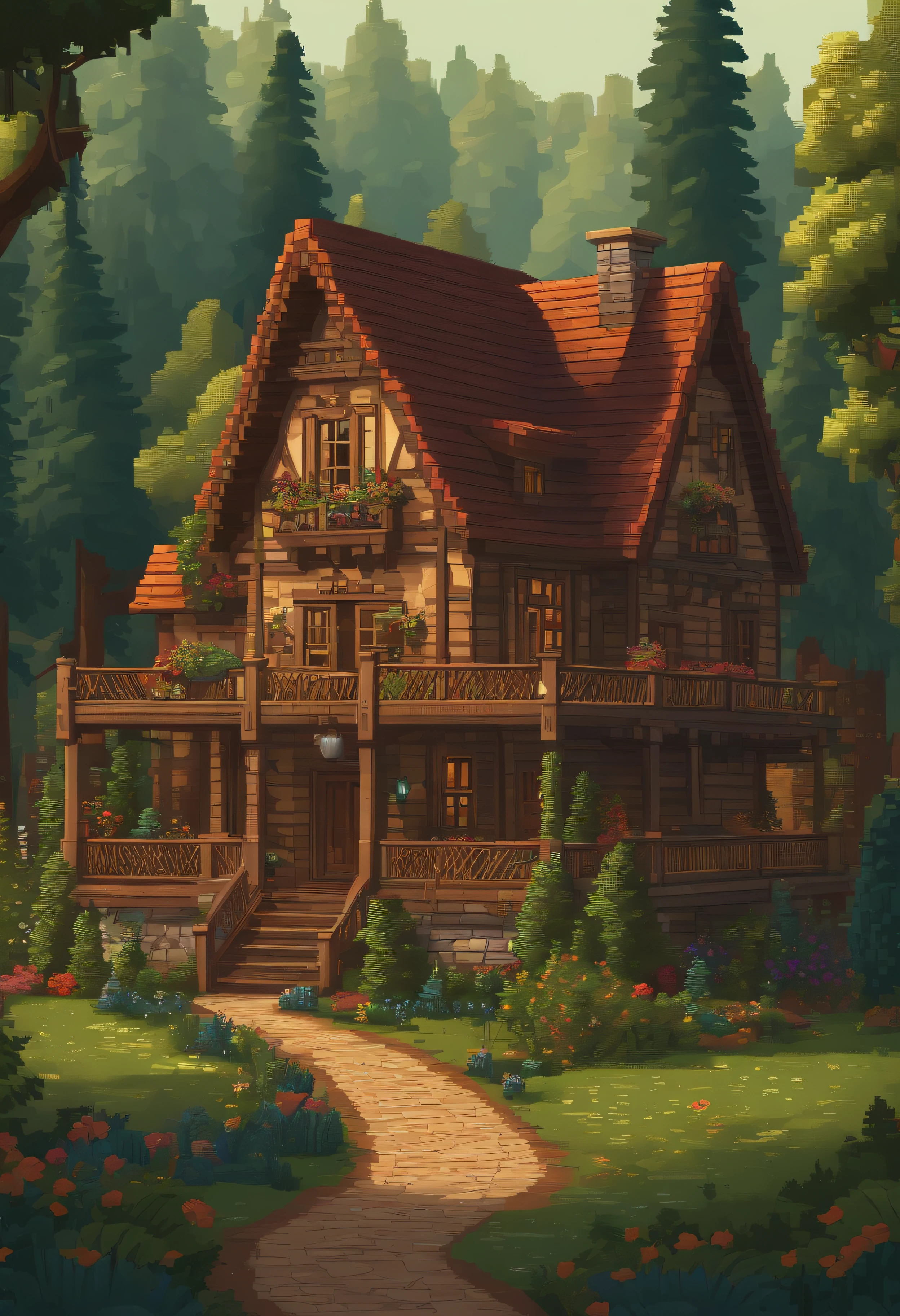 pixel art of a house in the woods, beautiful detailed pixel art, highly detailed and colored, super detailed color lowpoly art, detailed pixel art, ultra detailed game art, detailed pixel artwork, high detailed colors, detailed game art, 8k high quality detailed art, isometric pixelart, #pixelart, # pixelart, extremely detailed shading, very detailed and colorful