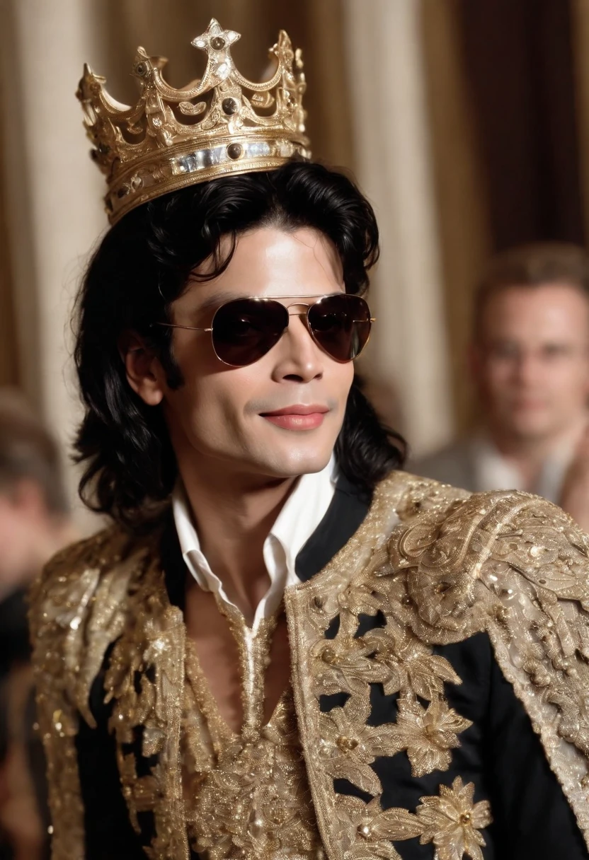 AN ANGEL MICHAEL JACKSON WEARING A ROYAL CROWN AND HIS SUNGLASSES AND HE'S SMILING, ARTE DIGITAL.