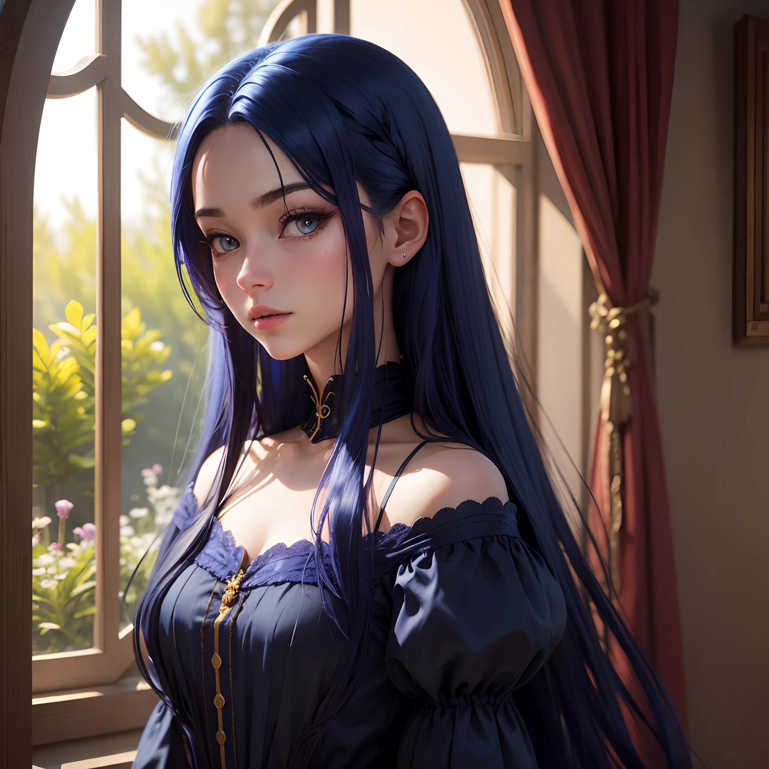 anime girl with blue hair and a white blouse in a room, made with anime painter studio, artwork in the style of guweiz, painted in anime painter studio, realistic anime 3 d style, realistic anime artstyle, anime realism style, detailed digital anime art, semirealistic anime style, detailed portrait of anime girl, anime styled digital art, realistic anime art style