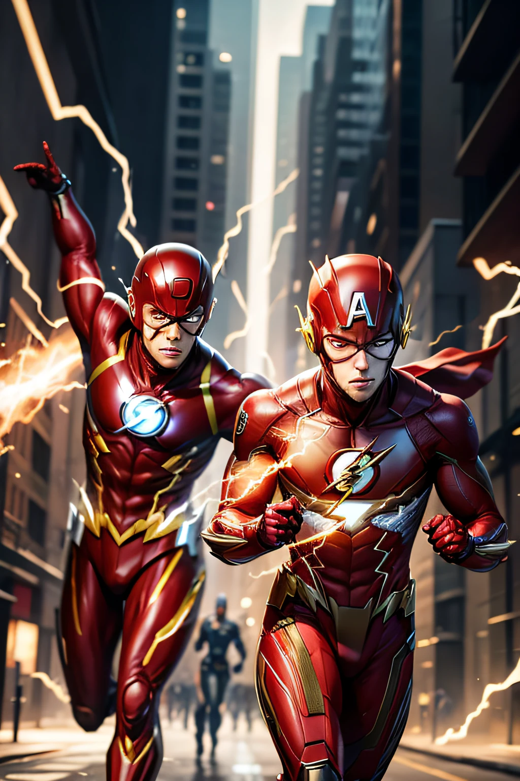 "Create a realistic image of the Justice League Flash, with realistic lighting and a high level of detail, in super 8k resolution. The Flash should be portrayed in his classic and iconic posture, in all its extension, with a look faithful to his uniform in comics. regressive --model_name=dalle-mini --num_images=1 --top_k=0" --auto