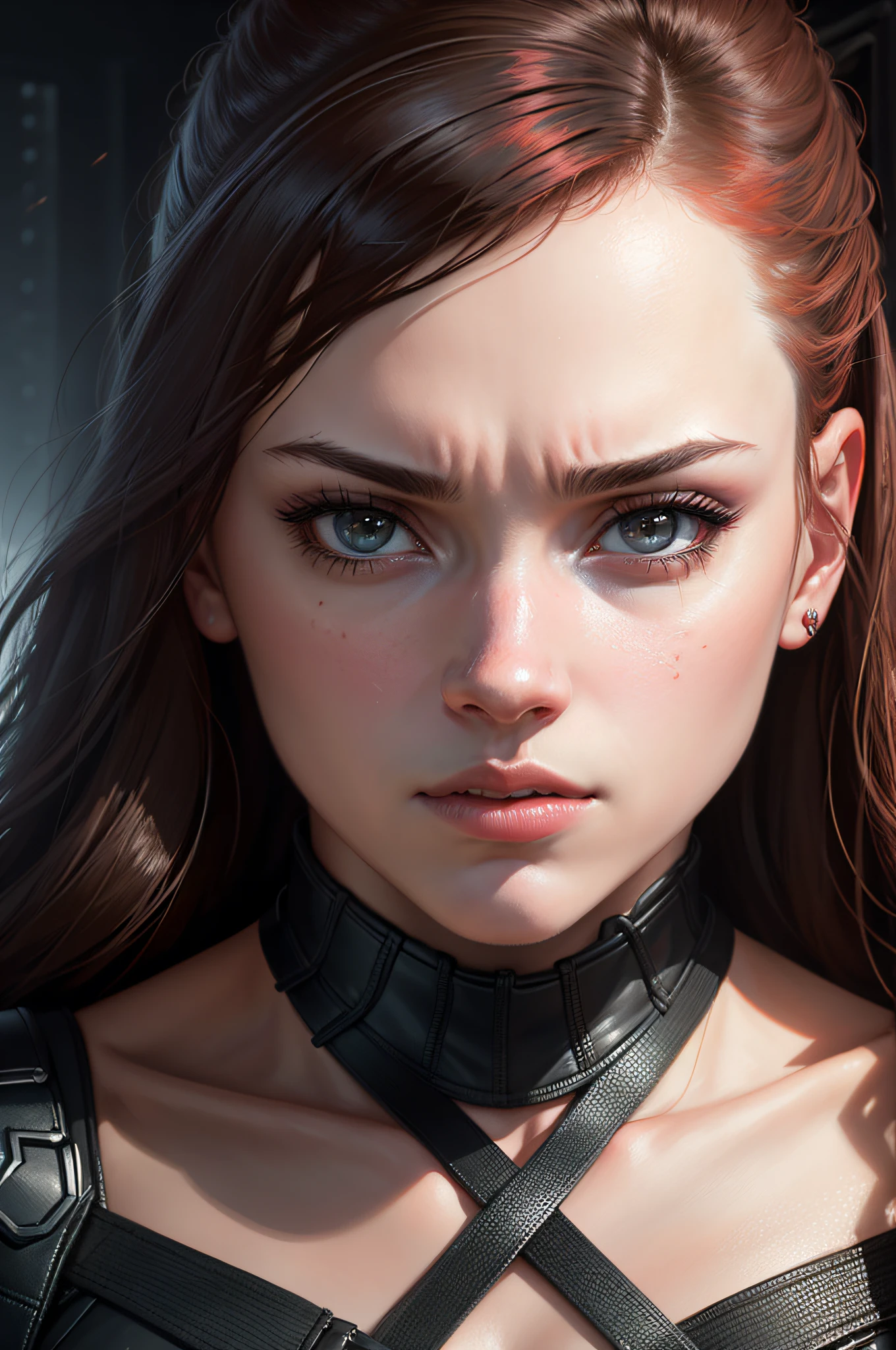 A girl portraying the characters of Punisher and Black Widow in a hyper-realistic masterpiece. With perfect hands and a face detailed beyond recognition, the award-winning artwork is rendered with sharp precision. The 8k resolution showcases the utmost level of detail, while the cinematic lighting adds depth and mystery to the scene.