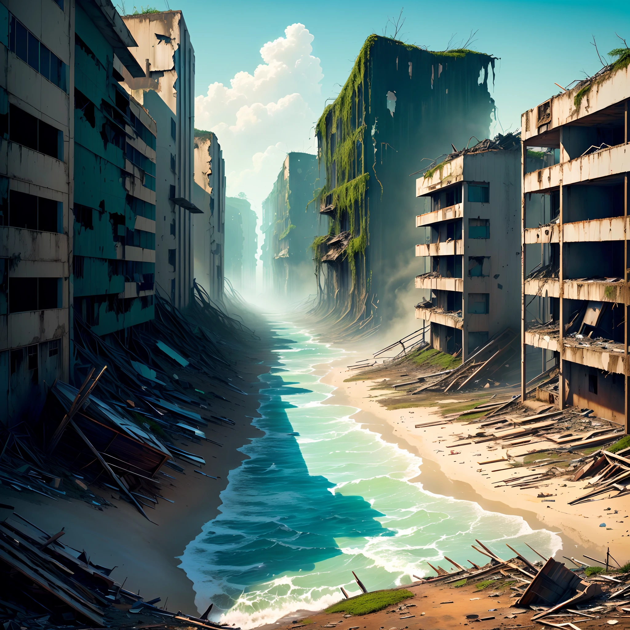 Resolution 9:18, apocalyptic scenery, cidade abandonada, natureza invadindo