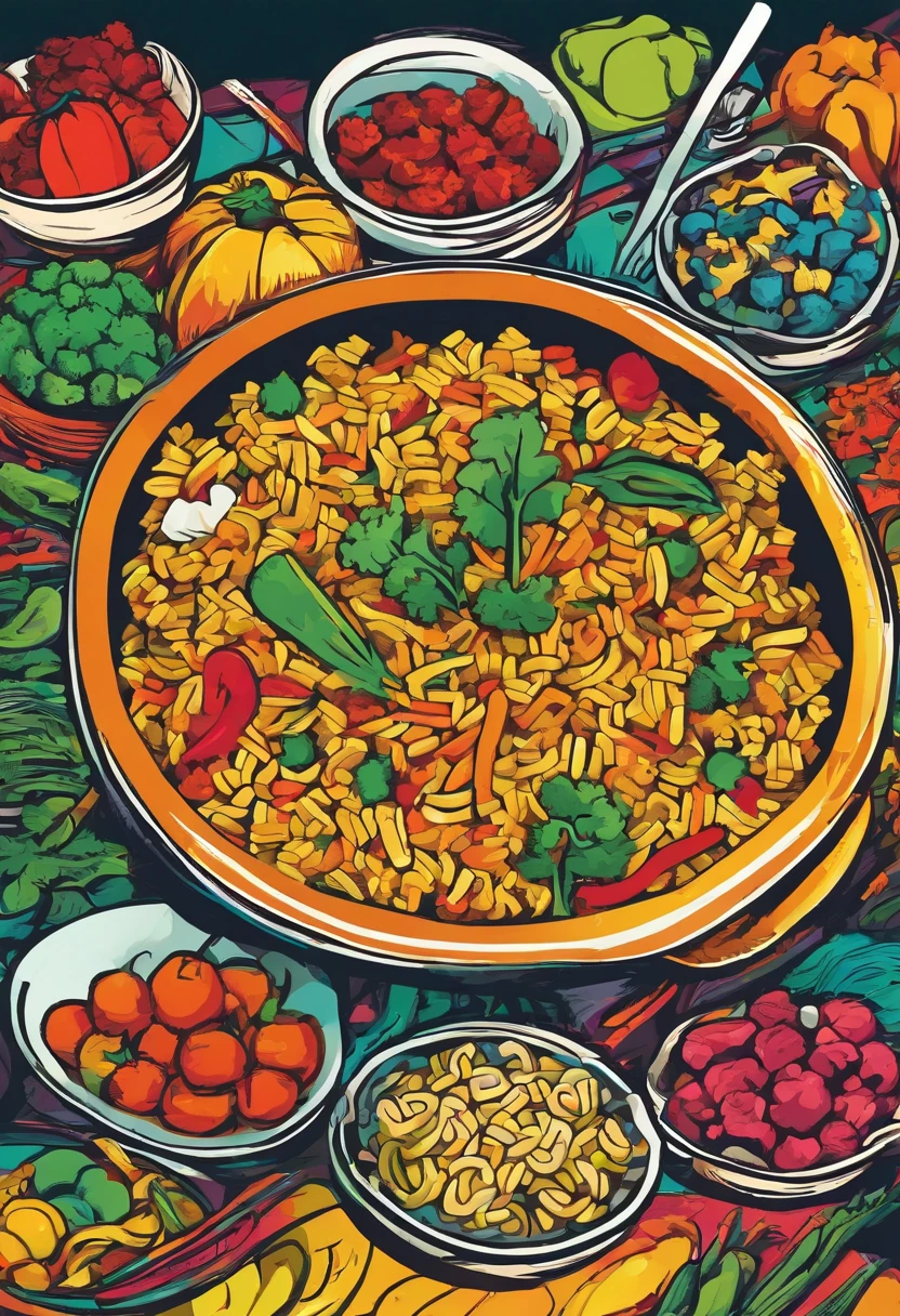 fried rice with lots of vegetables vector design