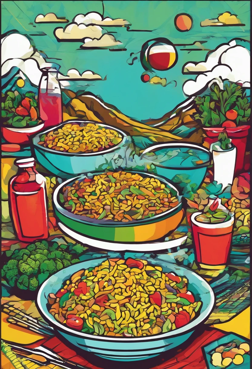 fried rice with lots of vegetables vector design