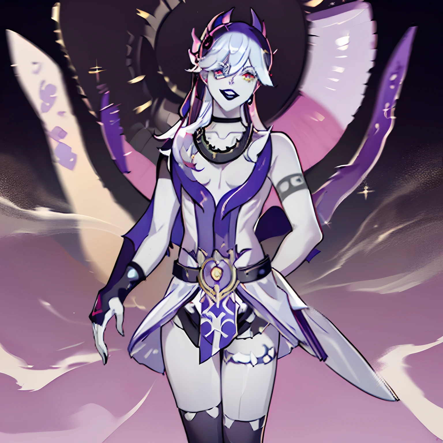(RockOfSuccubus),(high quality , Masterpiece), ((1male, Solo)) , Midriff, belt, pants, (tattoo:1.1), pubic tattoo,makeup, (colored skin:1.3), (lips), (black lips:1.3),(lipstick), (pale skin:1.5),cross-laced clothes, (spiked bracelet), necklace, Cyno, Spiral eyes, grin, (rock Concert Background)