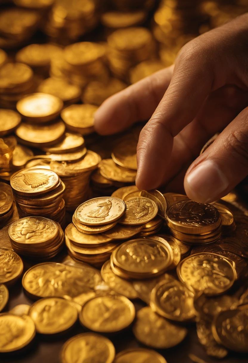 Visual representation of a person accumulating gold coins, Symbolizing greed.