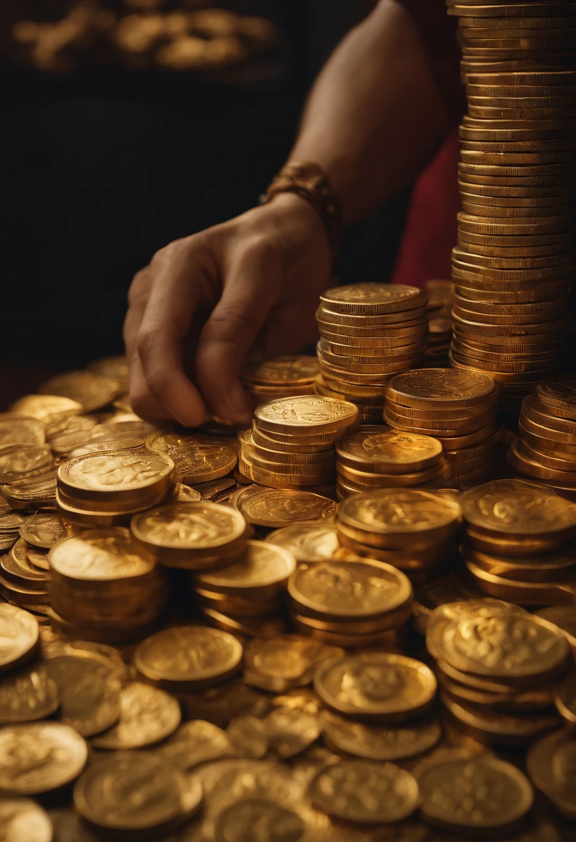 Visual representation of a person accumulating gold coins, Symbolizing greed.