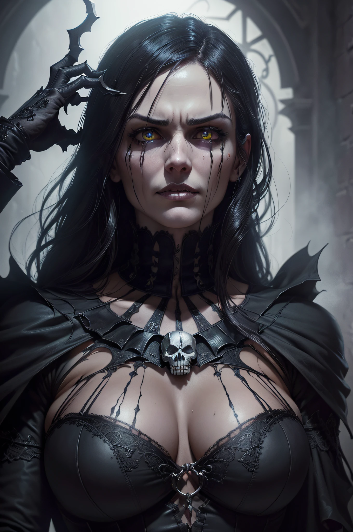 The Punisher, Nightmare before Christmas style, (masterpiece, best quality), (perfect hands), (hyper-realistic:1.6), (detailed face), (award-winning), (sharp), (8k resolution), (cinematic lighting), colors: dark and gloomy, (haunting), (intense expression), (detailed skull emblem), (eerie atmosphere), (comic book vibe),(gritty), (dramatic shadows), (dynamic pose), (ominous vibe), (artistically rendered), (sinister), (captivating), (gothic), (mysterious setting), (moody color palette), (expertly painted), (uneasy feeling), (intricate detailing), (sinister smile), (foreboding), (captivating eyes), (horror elements), (captivating composition), (impressive anatomy),(striking contrast), (foreboding mood), (exquisite craftsmanship), (intriguing character design)