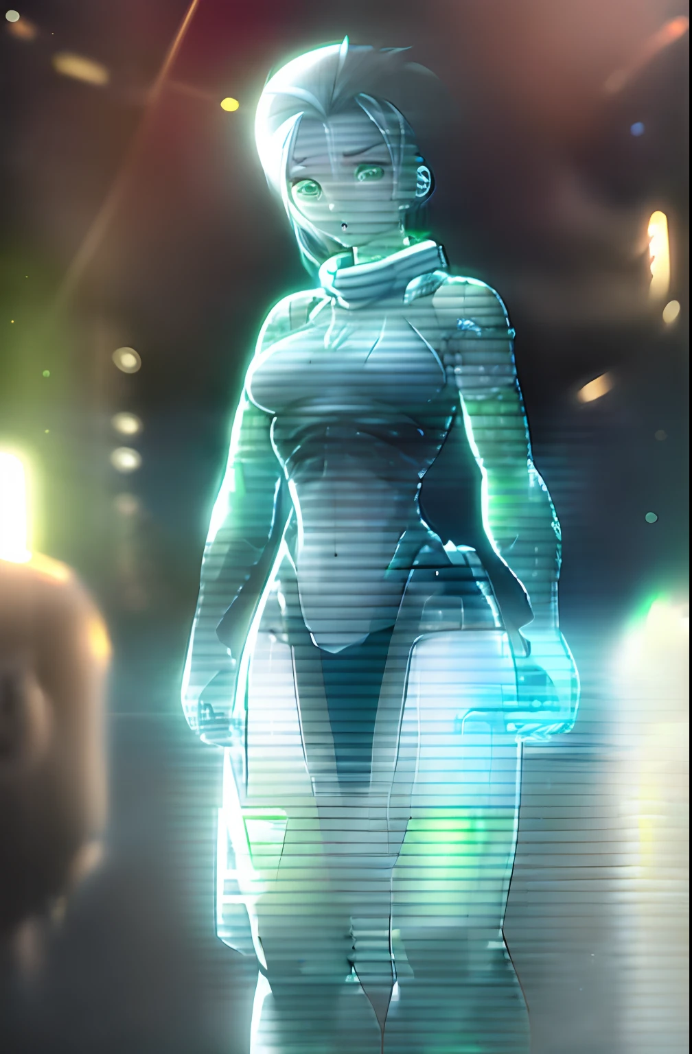 masterpiece, 1girl, cortana, holographic clothing, (((HologramCzar, translucent, translucent skin, green skin))), BREAK, space station, presenting, masterpiece, best quality, hyperrealistic, extremely detailed, highly quality, 4k, sharp focus, professional photograph, sharp focus, award winning, cinematic lighting, octane render, unreal engine, volumetrics dtx, Wallpaper,