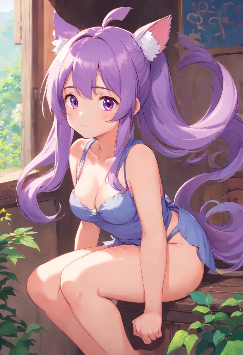 Twin-tailed　purple color  hair　magical little girl　Chiabaton　年轻　 Poses　cute little　tits out　friendly