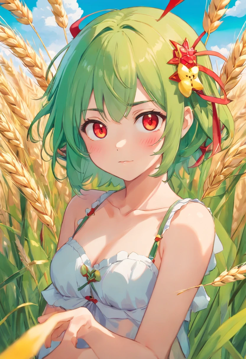 Diabolical　idol　Green hair　Red and yellow odd-eye　Wheat-toned skin　Ice magic　年轻　Naughty Poses　cute little　tits out　friendly