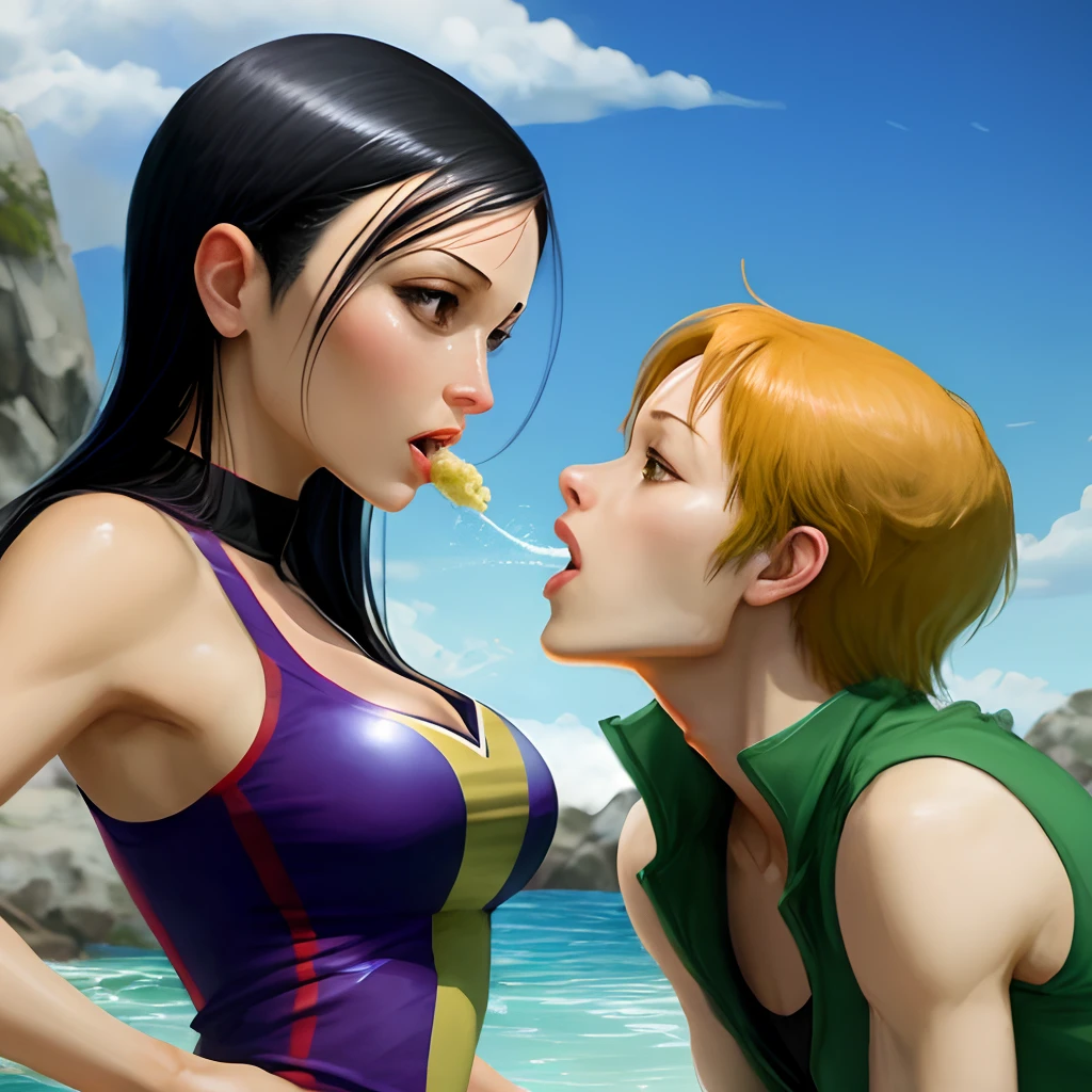 Nico robin eating Nami's and making her squirt