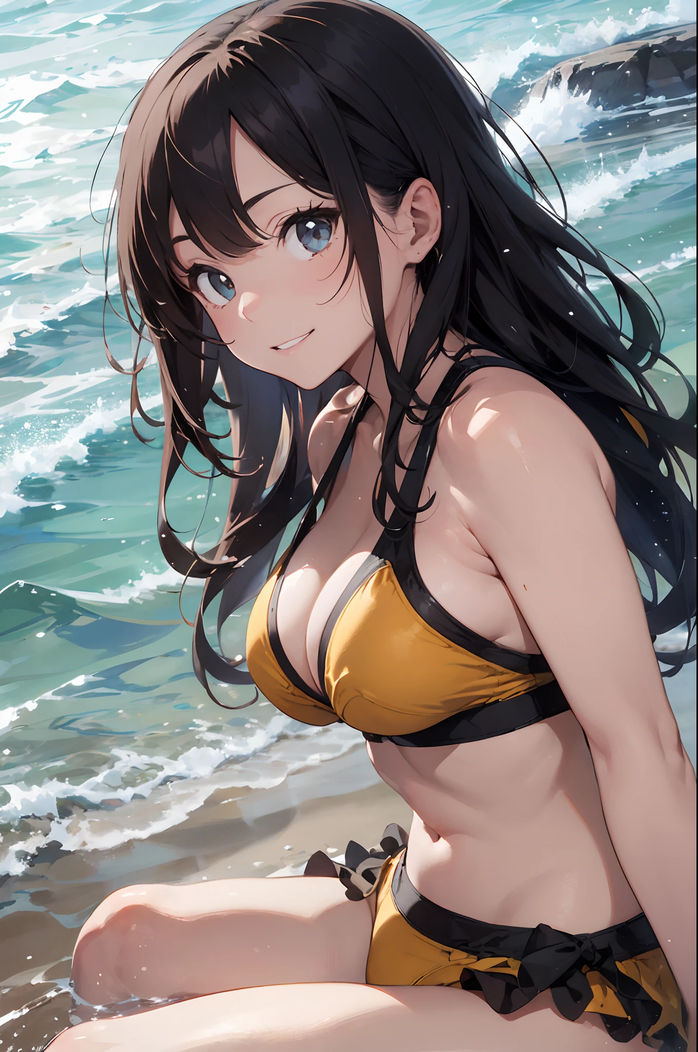 High resolution,
One beautiful young woman,
(soft saturation: 1.3), (fair skin: 1.2),
(ultra-detailed background, detailed background), bokeh,
Portrait of smiling girl breaking. When viewed from the front, the composition is symmetrical.
Look straight at you with serious eyes and break
yellow swimsuit, yellow bikini, middle breast,
outdoor, sea surface, sky, sunshine, summer beach, sand,
strong light, front light,
(ager: 1.3), (Cowboy Shot: 1.2), Break
angle from the front,
Look at the viewer,
Dynamic Pose,
Sitting on the beach
Wakame, wakame, wakame, wakame, wakame, wakame, wakame,