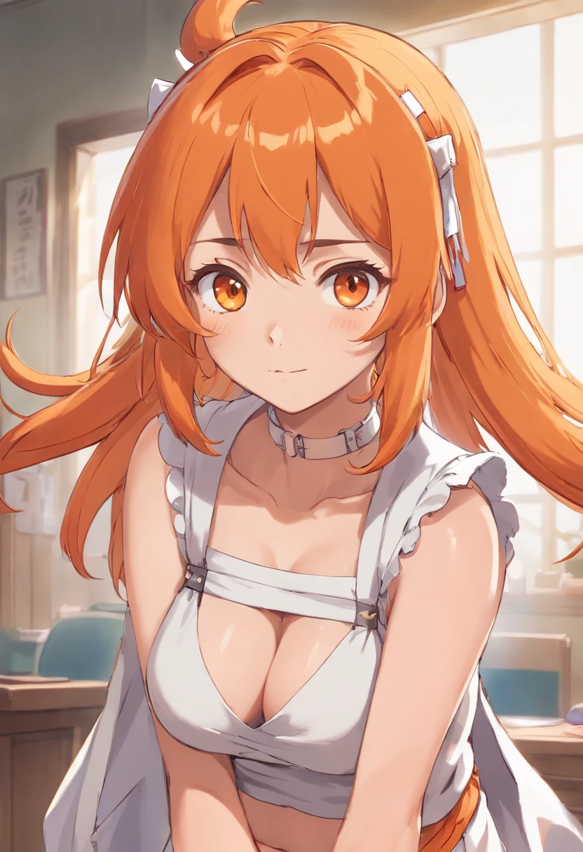 orange color hair half up Silver eyes bandaged 校服 hi-school girl 年轻 Naughty Poses cute little tits out friendly