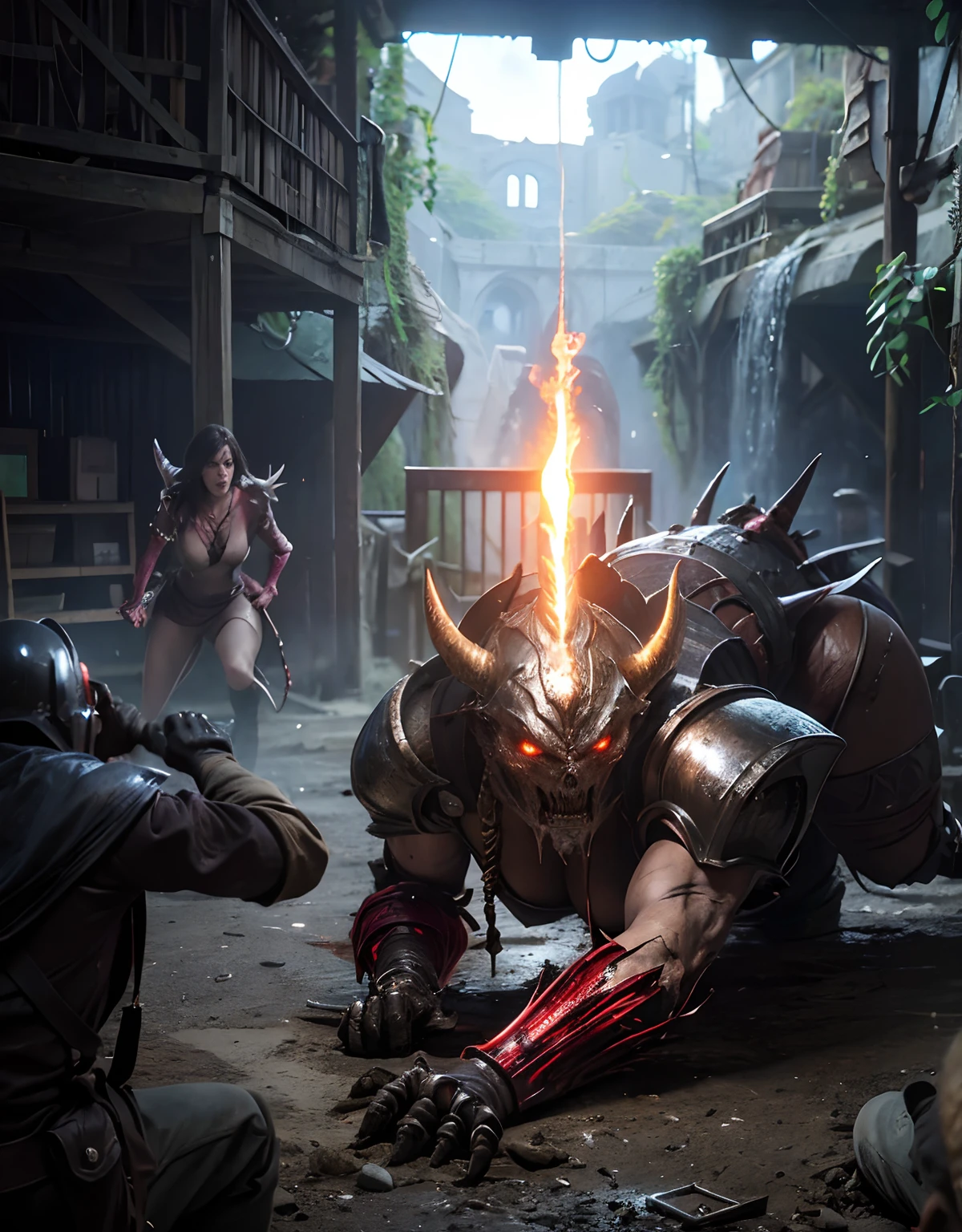(One Knight Girl)、top-quality、masterpiece、超A high resolution、(Photorealsitic:1.4)、Raw photo、1人、Fight mutants、(Wear the Dark Knight's Armor)、glowy skin、(((Dark Fantasy)))、With a beautiful sword and shield、(Black Metal Bodysuit)、(Fight goblins、ogre、Fierce battle with orcs),(Fight fiercely against aliens)、Fight fiercely、(Skeleton collective background),(Background of decaying dungeon ruins)、(Skeleton helmet)、(Fighting Demonic Beasts)、(Small LED)、((super realistic details))、portlate、(Strong giant demon beast background),globalillumination、Shadow、octan render、8K、ultrasharp、Colossal tits、Raw skin is exposed in cleavage、metals、Details of complex ornaments、Japan details、highly intricate detail、Realistic light、(Mystical expression),CGSoation Trends、Red Eyes、radiant eyes、Facing the camera、neon details、(Mechanical limbs)、(blood vessels connected to tubes)、()、Gundam、Small LED、Toostock、(Fight aliens on another planet)、(Attack of the Monster Beasts)、(Wounded in a deadly battle)、