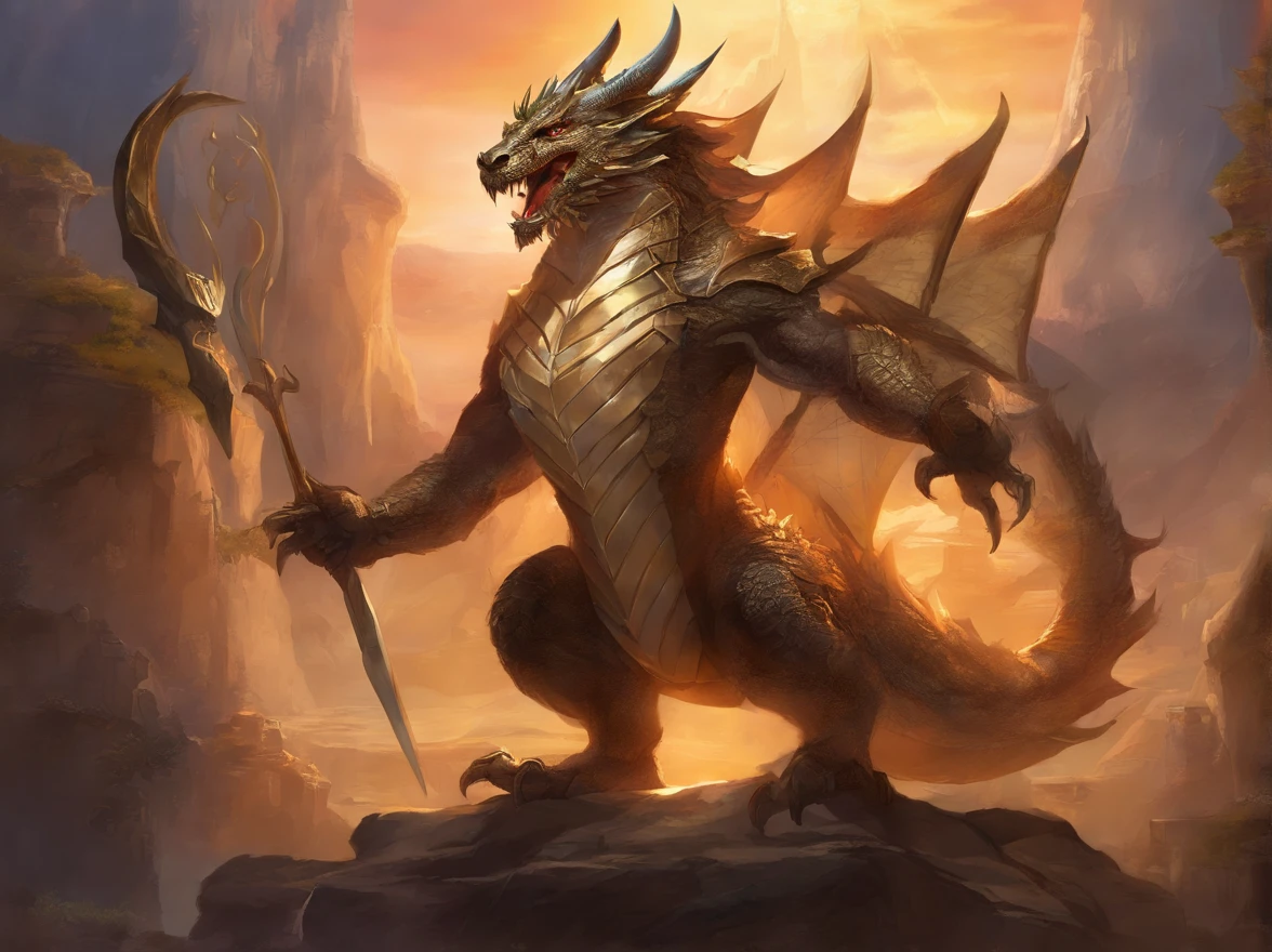Anthropromorphic dragon male with muscular chest and abs, detailed biceps and thick forearms, thick neck, gazelle horns and broad heavy hands and sharp black claws, bright bronze eyes and black scales, standing in a blacksmith shop, bare chest, armored waistplate, armored belt