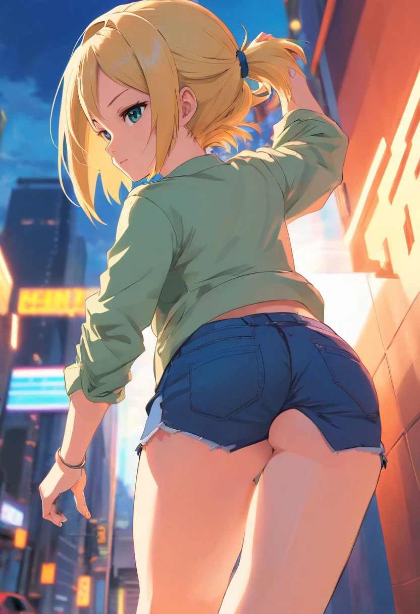 Android 18, bent over, butt, looking back at viewer
