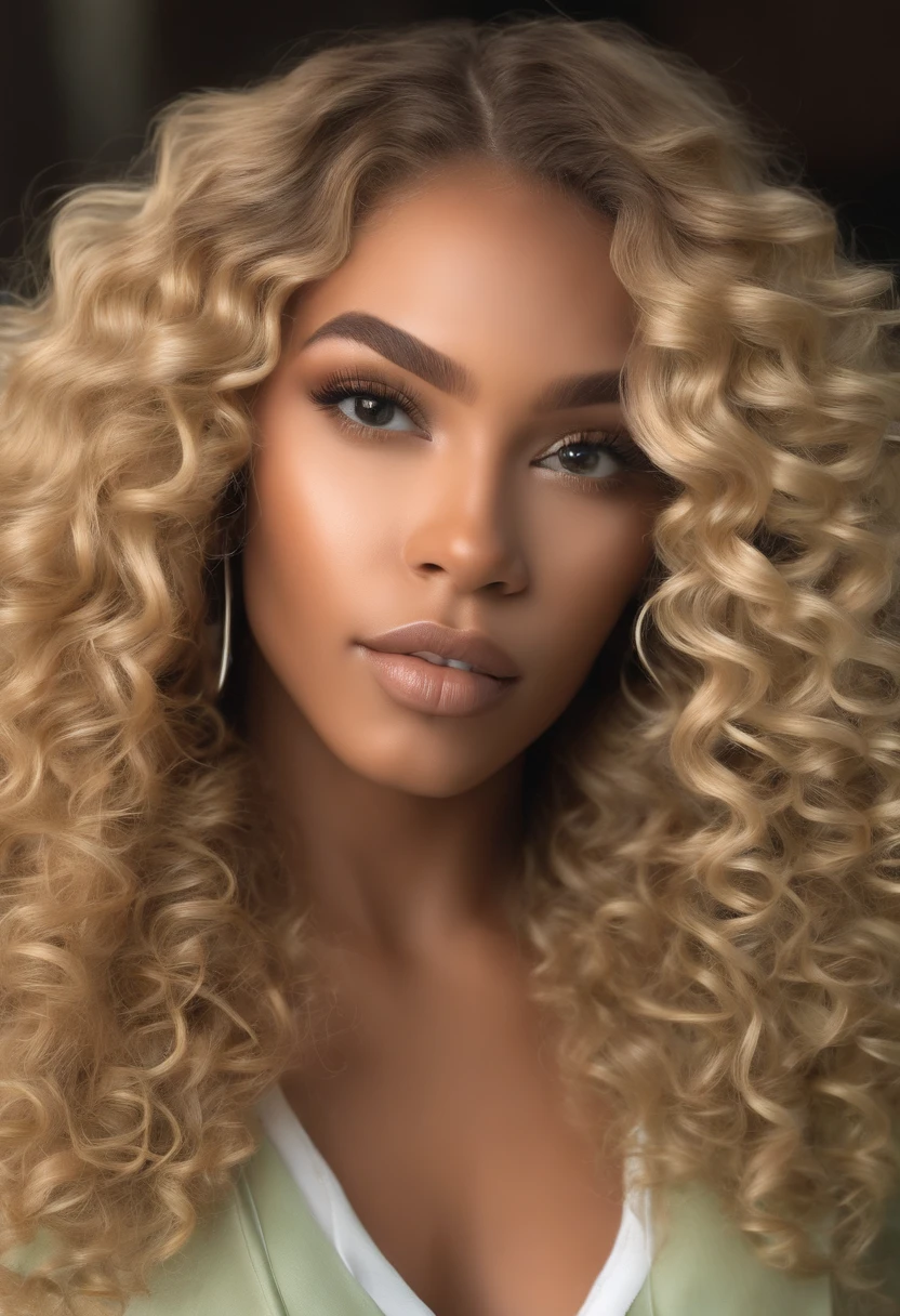 "Ultra-realistic image of a beautiful 21-year-old Afro-Latin girl,Caramel peel, corps parfait, forte poitrine, nez fin,Taille fine, cheveux blond, Curly and curly hair karibean , Piercing light green eyes.hyper-realistic,anatomie correcte,Facial features are carefully represented,Boucles gratuites, curly blonde hair, (cour, curly blonde hair), Long curly wild blonde hair, cheveux multiversaux, cour, curly blonde hair, curly blonde hair, Boucles, wavy hair spread out, Boucles baroques, Boucles, Curly,Texture des cheveux, Curly bang,Photo ID