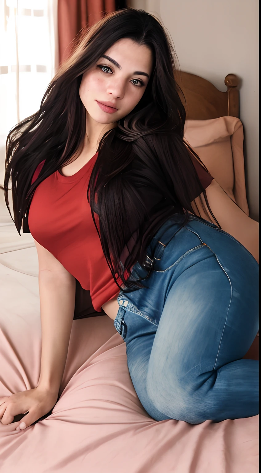 romantic style, masterpiece, best quality, 8k, artstation, sharp focus, ultrarealistic, high details, raw photo of a portrait of a pole, undercut hair, maid, freckles, casual dark red tshirt and jeans dark red tshirt , lying On Bed, Lying On Bed,morning 9 am, fresh and charming,amazing body, bouncy boobs,sexy,hot,pronounced feminine feature, bedroom, closeup, morning 9 am (redhead:0.4), (photorealistic:1.3), (highest quality:1.3), (film grain:1.3),  ( world's best photography:1.3), (professional Photo:1.3), (detailed details:1.3), (cinematic light:1.3), ( cinematic color:1.3), maximum depth of field, film photography, ( intricate details:1), (hyperdetailed:1),