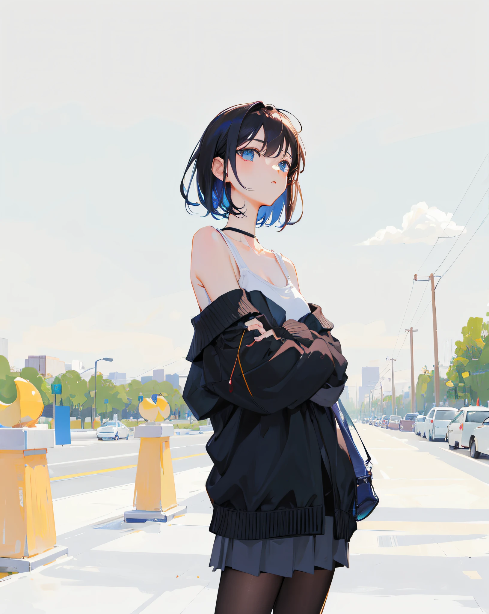 Super high quality by the art god, super detailed, High resolution, Shinkai Makoto style, anime moe art style, best anime 8K konachan wallpaper, pixiv contest winner, perfect anatomy, break,NSFW, (1 Girl (( girl and small breasts)), Tomboy, very short hair, cute face, (wearing shorts), ((short tank top lift)), clothing lift, (Breast flick, nipple:1.3), belly button, Stomach, Are standing), urban load, outdoor, Day, crowd, 1 Boy looking down at girl, From above,break,super dense skin, shiny skin,Best lighting by famous artists, 8K, figure,