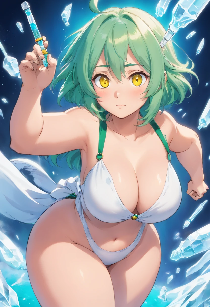 The brave bbw Green hair Yellow eyes syringes icy 年轻 Naughty Poses cute little tits out friendly