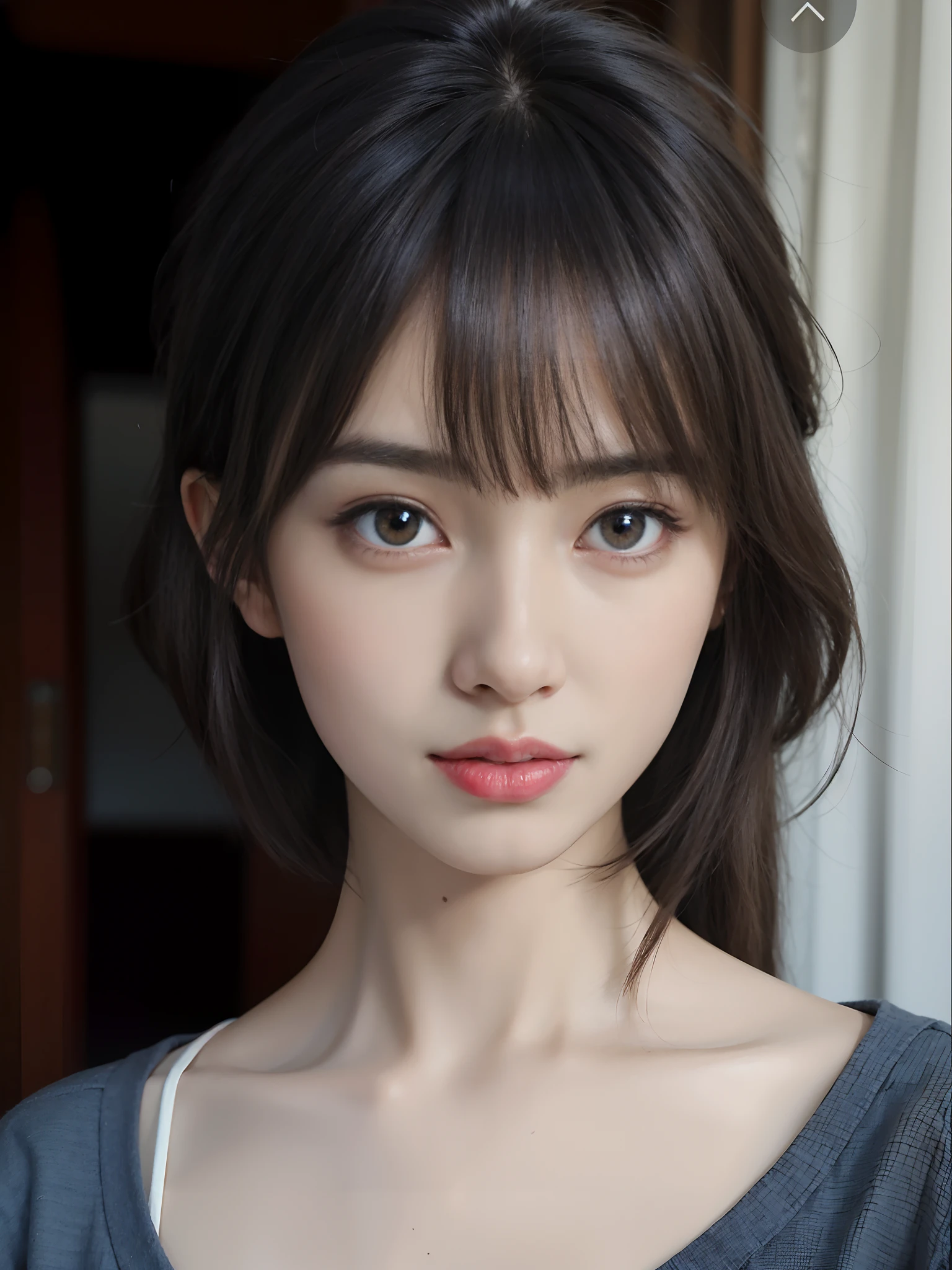(masutepiece: 1.3, Best Quality: 1.2), (Raw photo, 32K), (Photorealistic: 1.4), Top quality 8K wallpapers,Crisp focus：1.2、Beautiful Women in Perfect Style：1.4、Close up portrait of woman with gray shirt and brown hair, Young adorable Korean face, the face of a beautiful Japanese girl, cute natural anime face, detailed face of a asian girl, asian beautiful face, soft portrait shot 8 k, beautiful Korean women, Beautiful delicate face, Beautiful young Korean woman, girl cute-fine-face, korean face features
