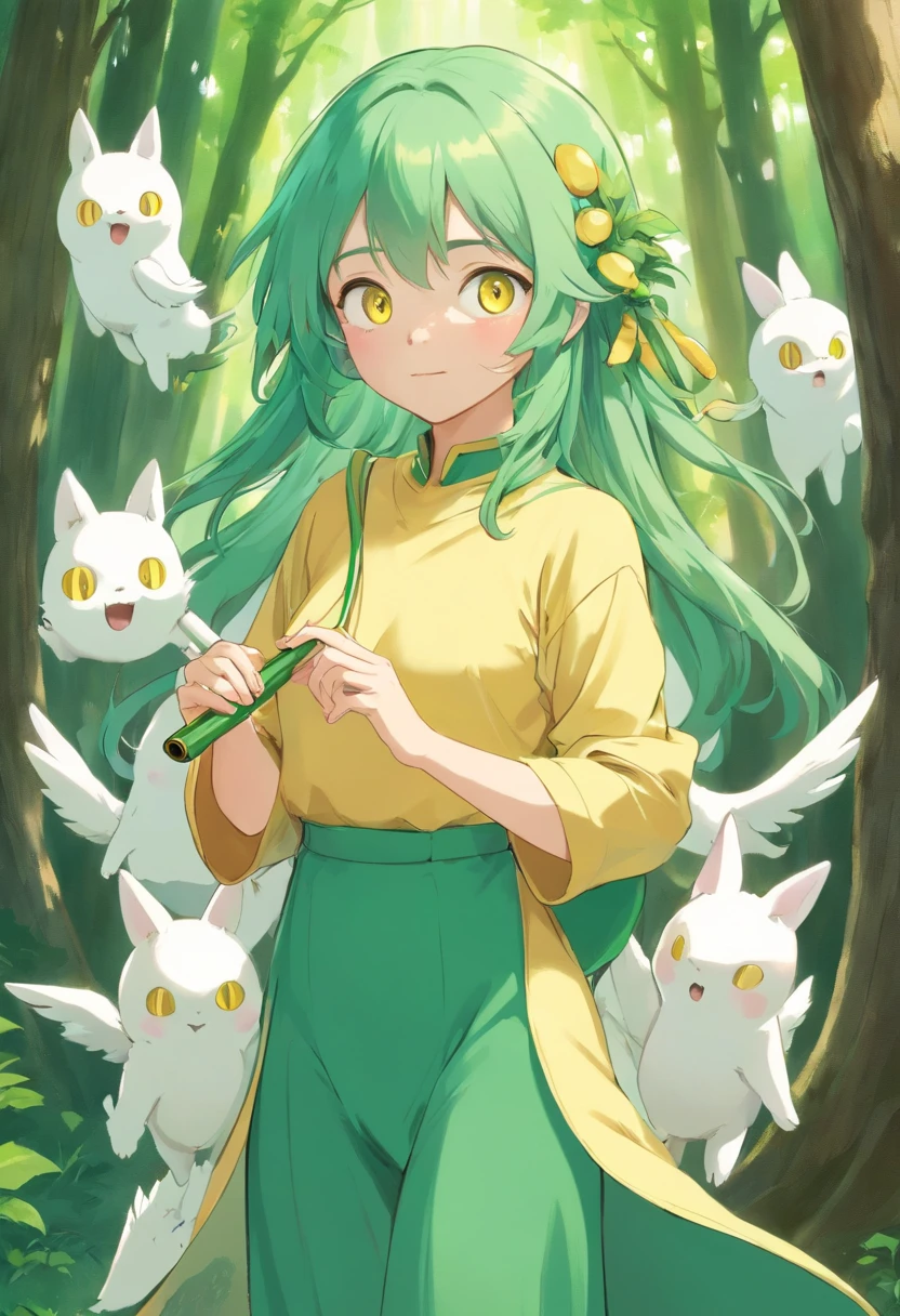 ghosts green colored hair Yellow eyes masks flute The magic of trees 年轻 Naughty Poses cute little tits out friendly