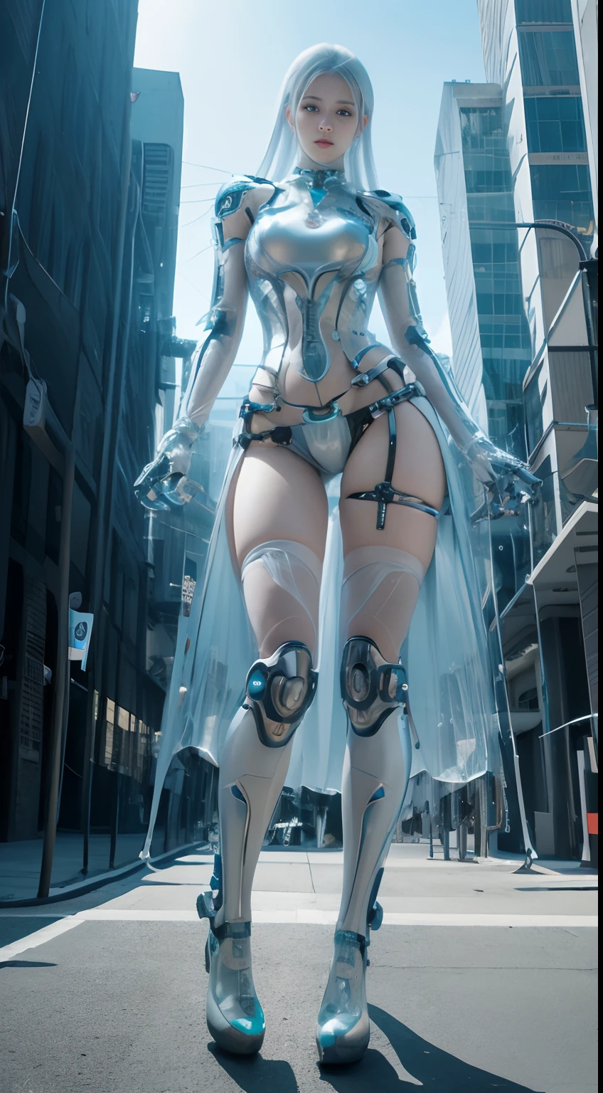 Translucent ethereal mechanical girl,Futuristic girl,Mechanical joints,futuristic urban background,ModelShoot style, (Extremely detailed Cg Unity 8K wallpaper), The beauty of abstract stylization,,surrealism, 8K, Super detail, Best quality, Award-Awarded, Anatomically correct, 16k, Super detail