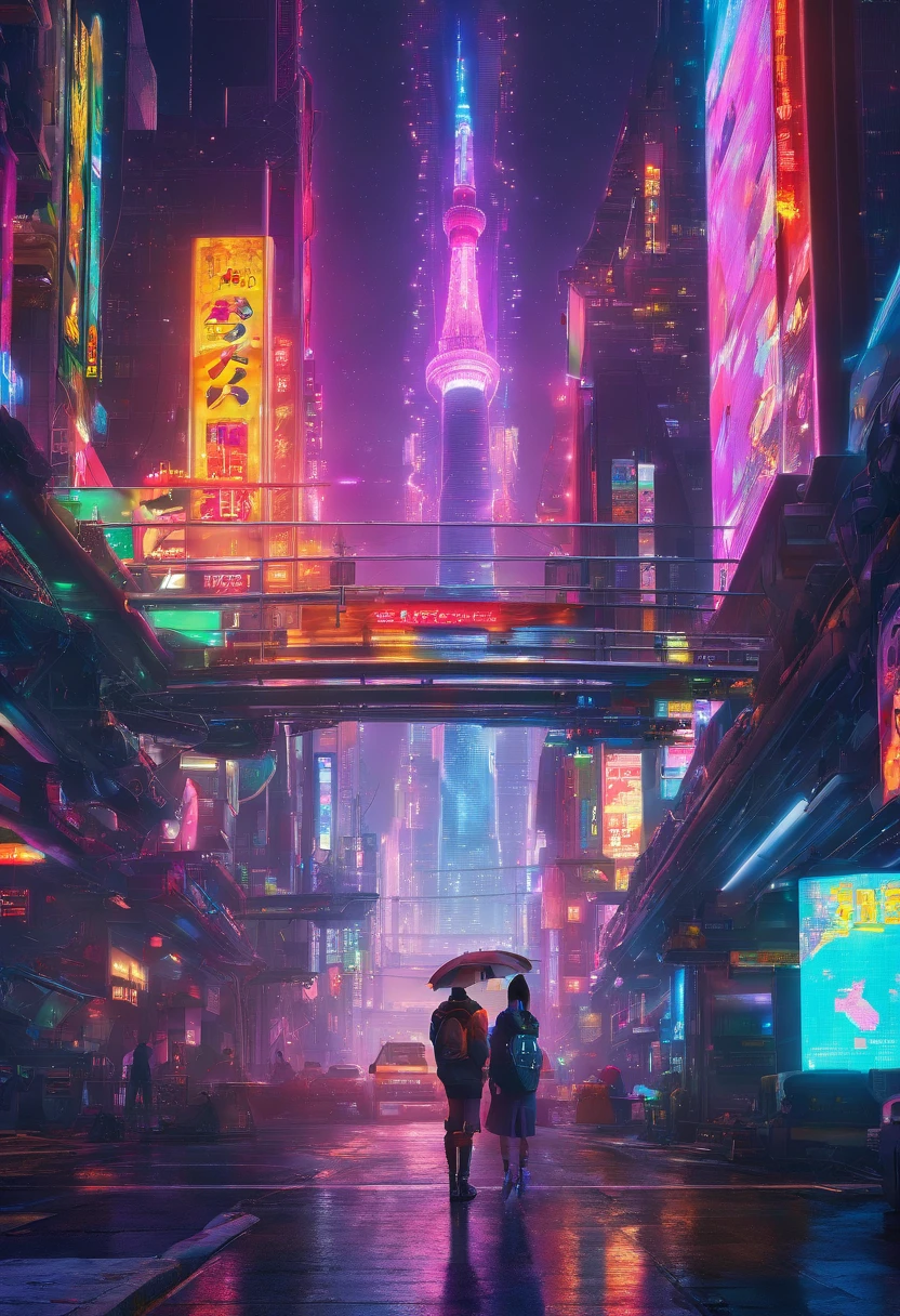 Huge crescent、high-level image quality、primitive、Stand at Tokyo Skytree、20-year-old woman、nighttime scene、milky ways、Andromeda Nebula、Tokyo streets、Flowing light、Metropolitan Expressway Interchange、fort、Rainbow bridge、Approaching planets