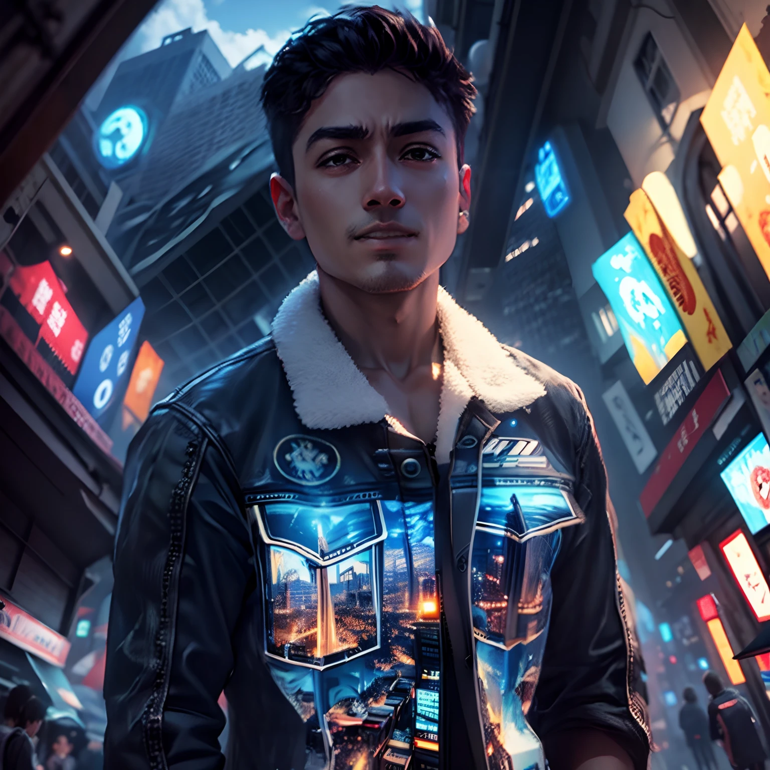 Anime style ,change background city,realistic