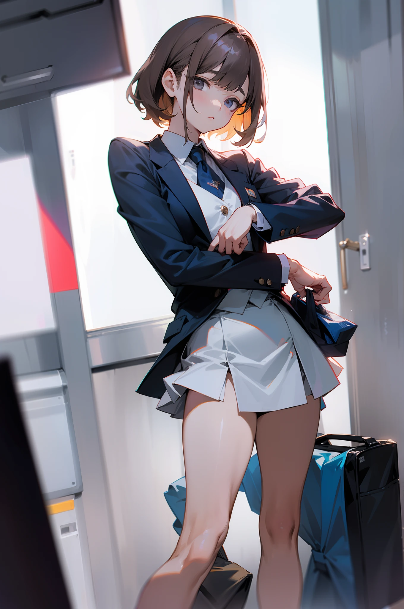 OL、Suits、erect through、Have a bag、a miniskirt、A dark-haired