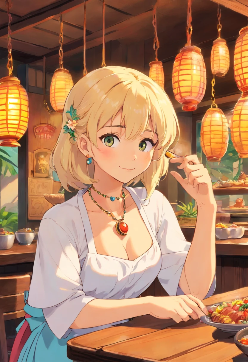 Hawaiian Restaurant blondehair waitresses Soio sun burn a necklace