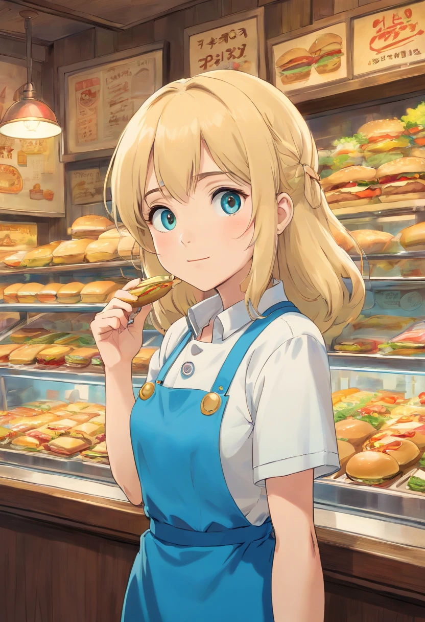 Americana　bule　Blonde long　Hamburger shop clerk