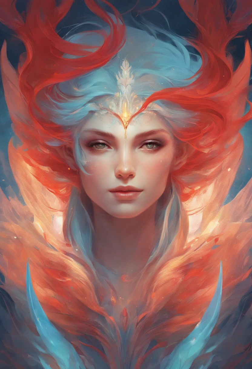 Split in half with red and light blue hair color
