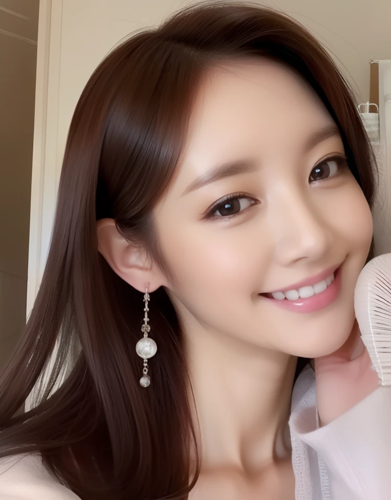1woman, a closed up, kindly smiling,