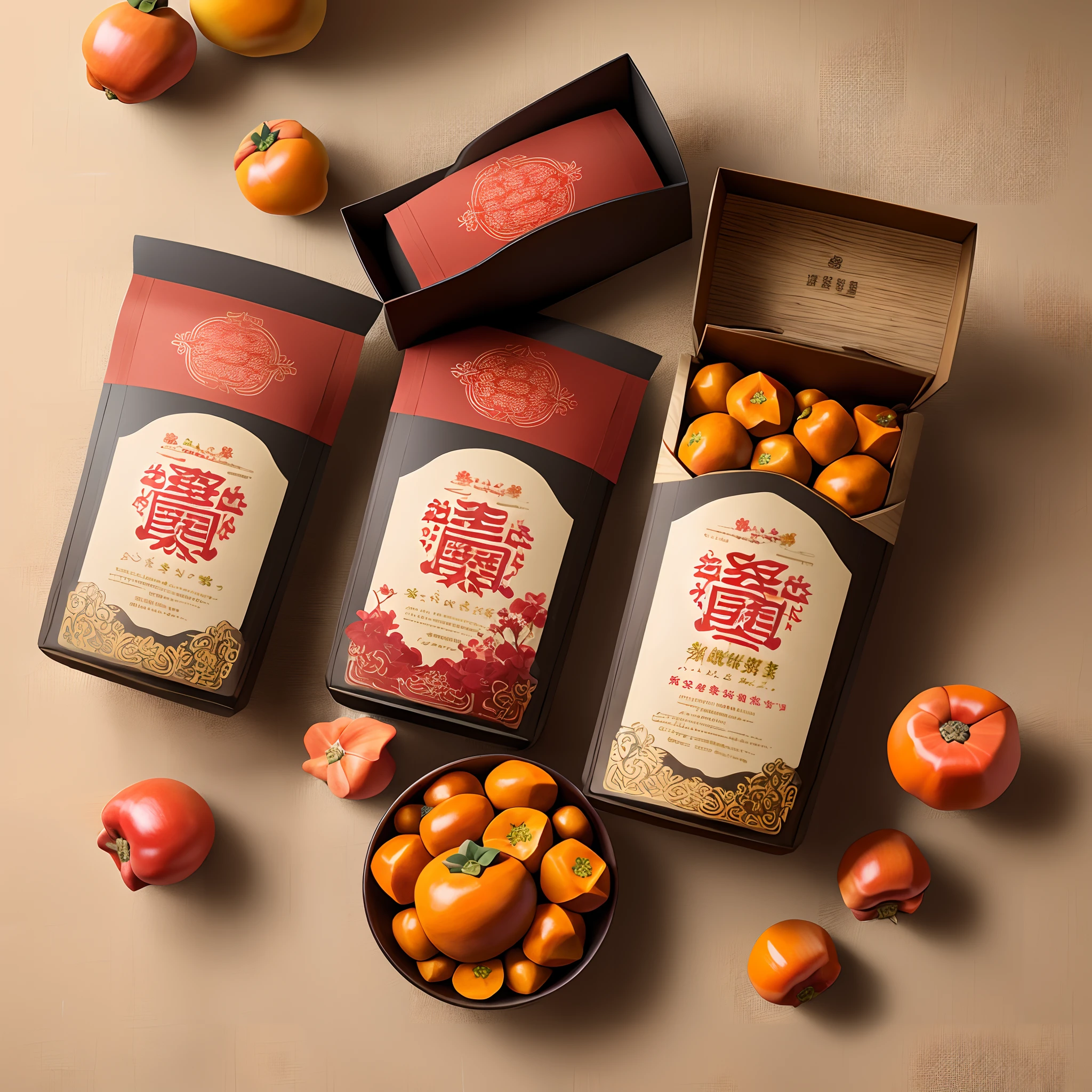 Persimmon packaging design，Guochao style，Beautiful and delicious