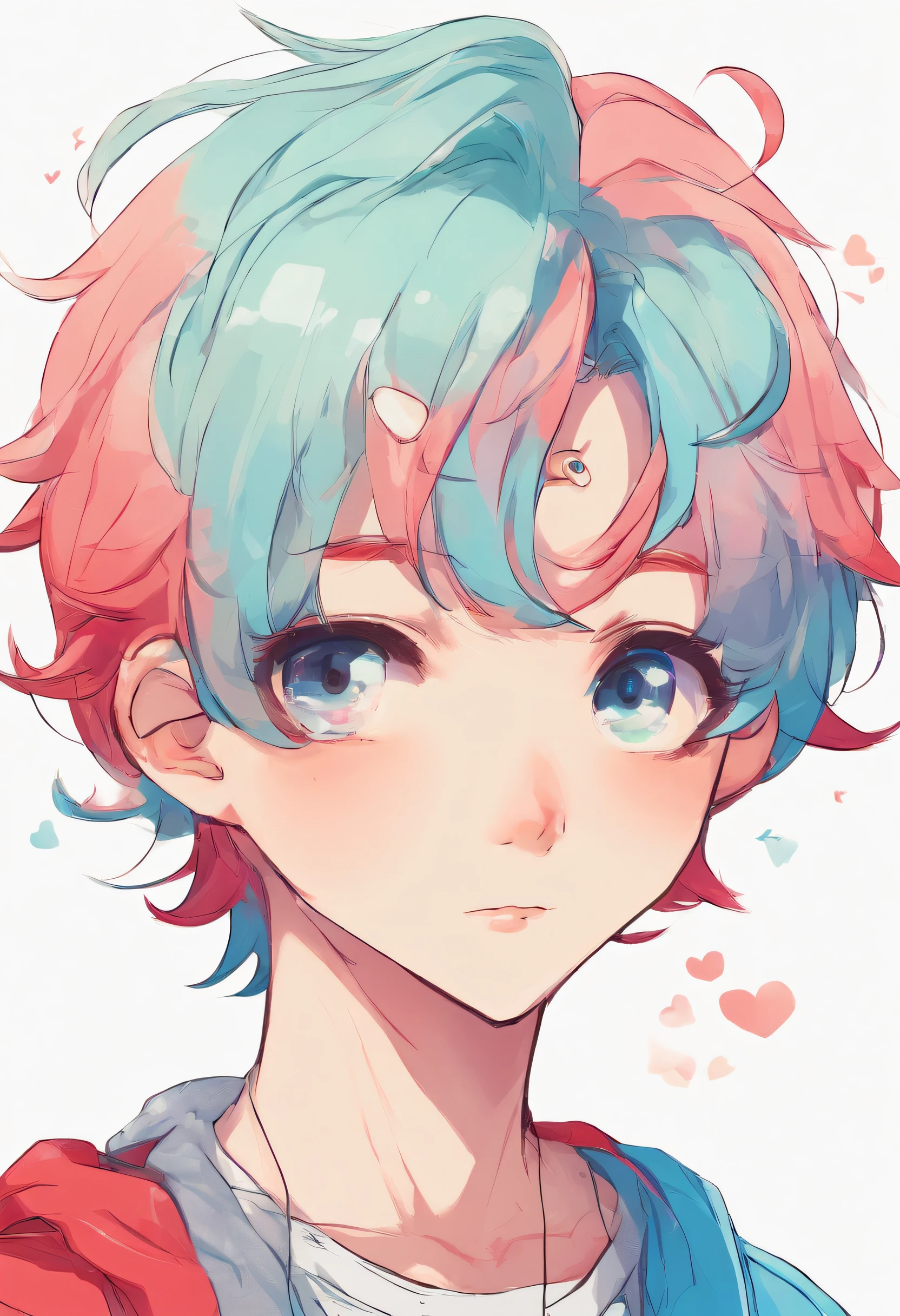 Boy split in half with red and light blue hair color
