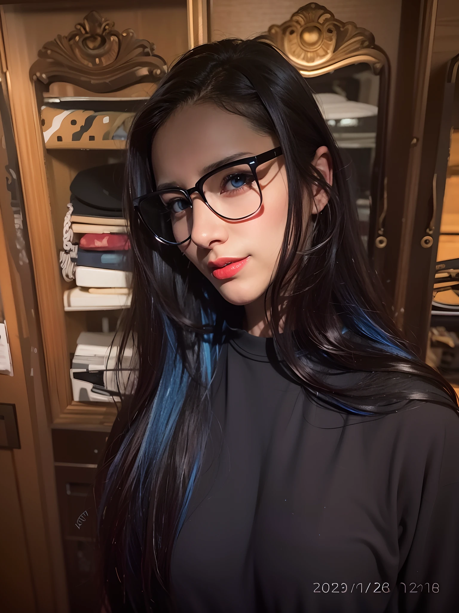 best quality, ultra high res, (photorealistic:1.4), blue eyes, looking at viewer, blush, red lips, black hair, black sweatshirt , remove background,