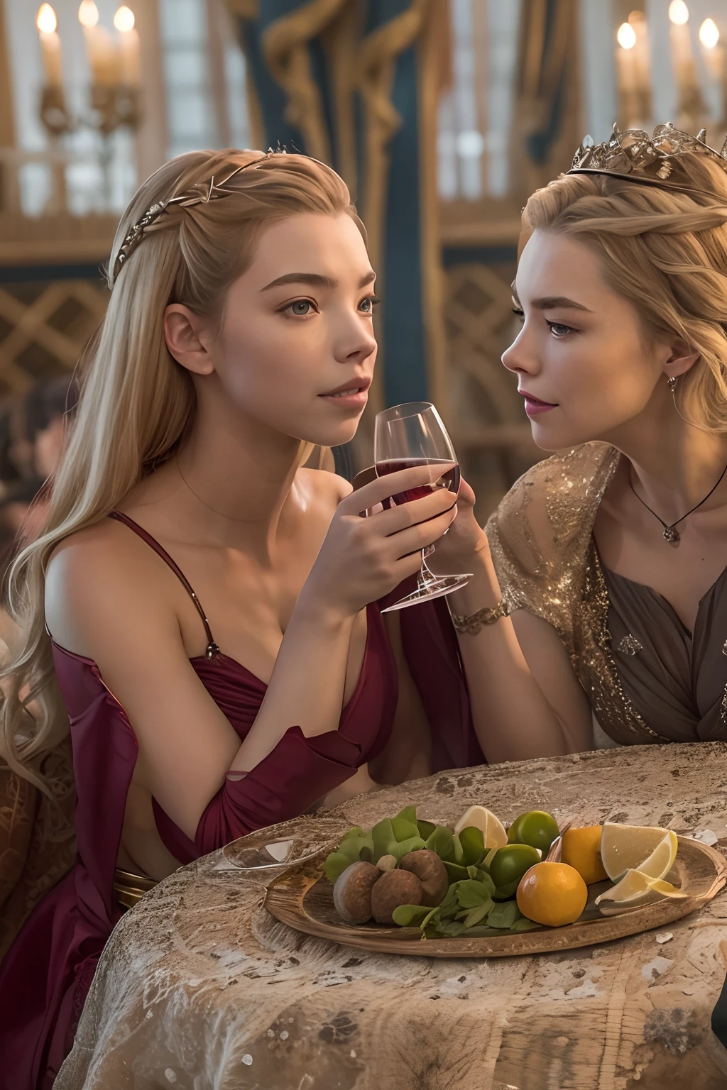 Anya Taylor-Joy with Cersei lannister are drinking wine