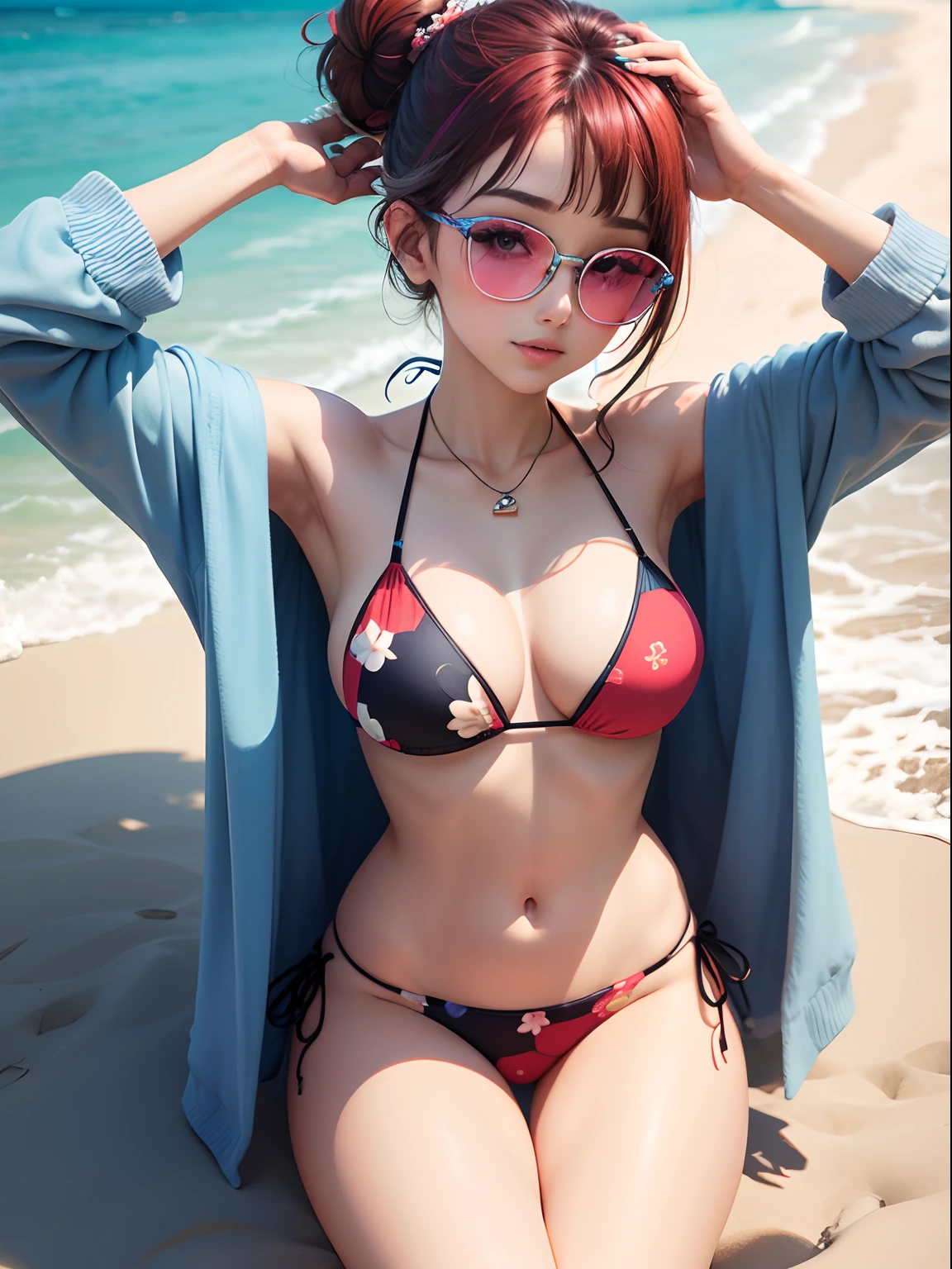 Opening legs Bikini pattern multicolor eye glasses Hair UP