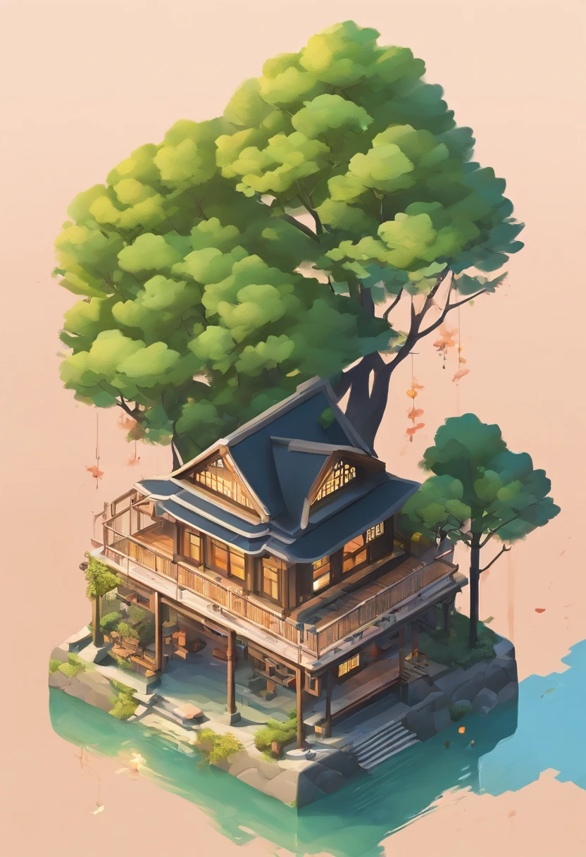 Trees reflected in the lake，The background is the house, author：Xia Yong, author：Cheng Jiasui, author：Yu Zheding, author：Wang Duo, Amazing composition, author：Shang Xi, author：Dai Xi, author：Shi Rui, Perfect composition Artem Demura, amazing simple composition, beautiful reflexions, author：Ji Sheng