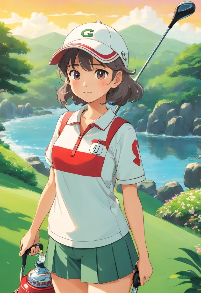 Golf　caddy　Sun visor　water bottle　uniformss　年轻　Naughty Poses　cute little　tits out　friendly
